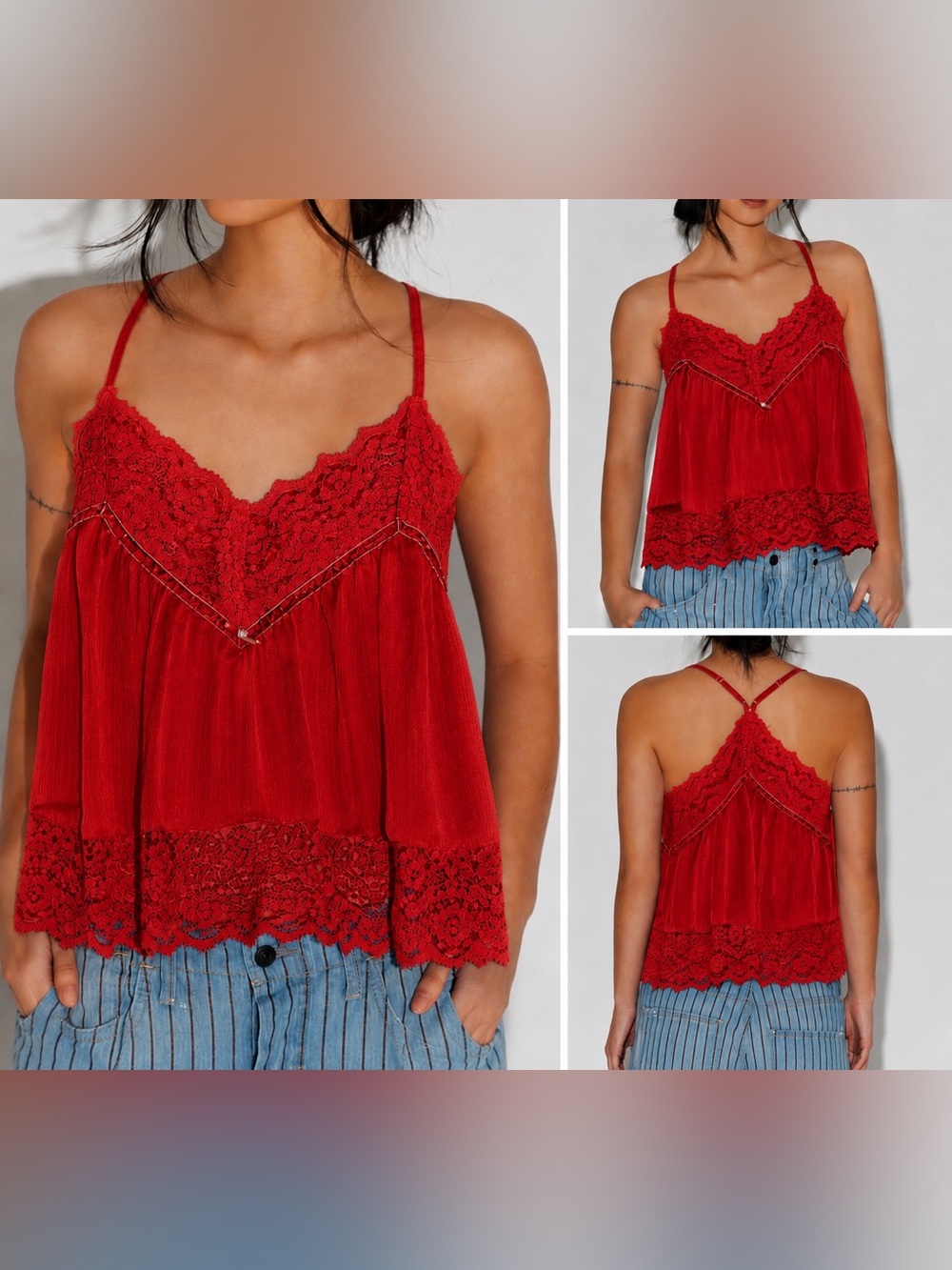 NWT Free People FP Intimately Fiona Satin Cami - Luxe Red - Small